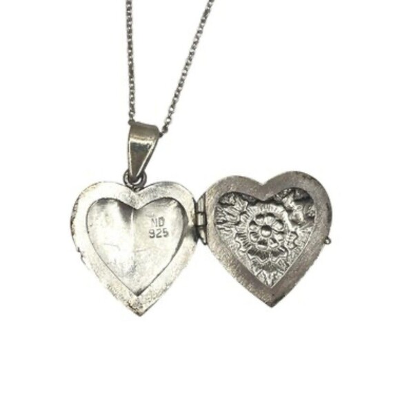 Baroni 925 Sterling Silver Heart Locket Necklace Floral 7.82g 16" Chain - Picture 2 of 12